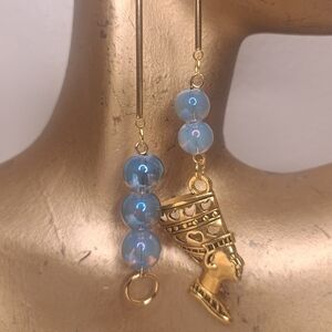 Elegant Gold and Blue Beaded Earrings